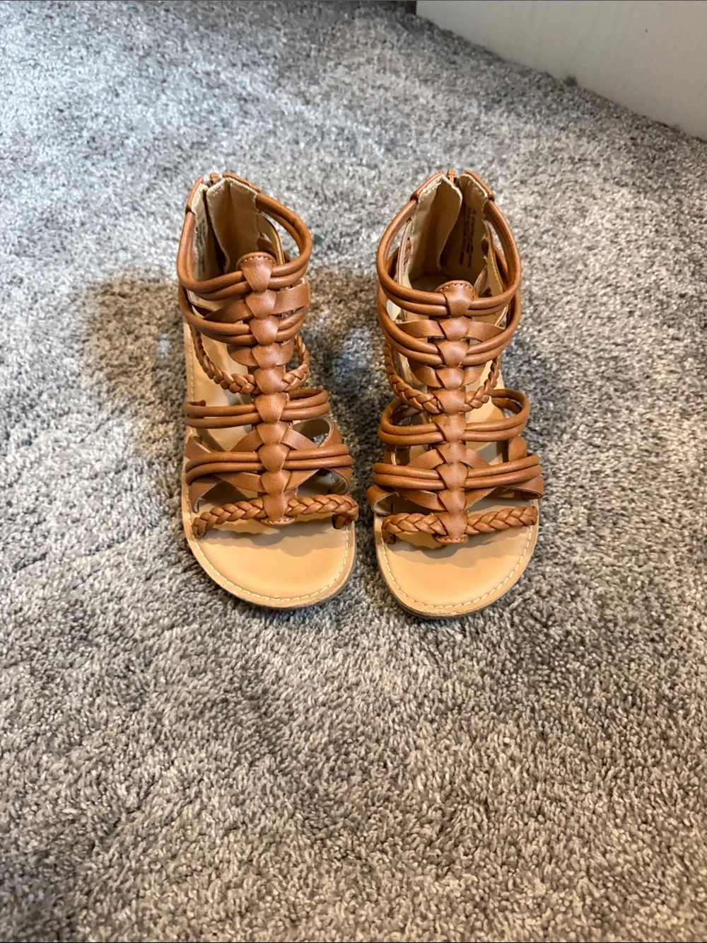 Kids Tan Braided Gladiator Sandals